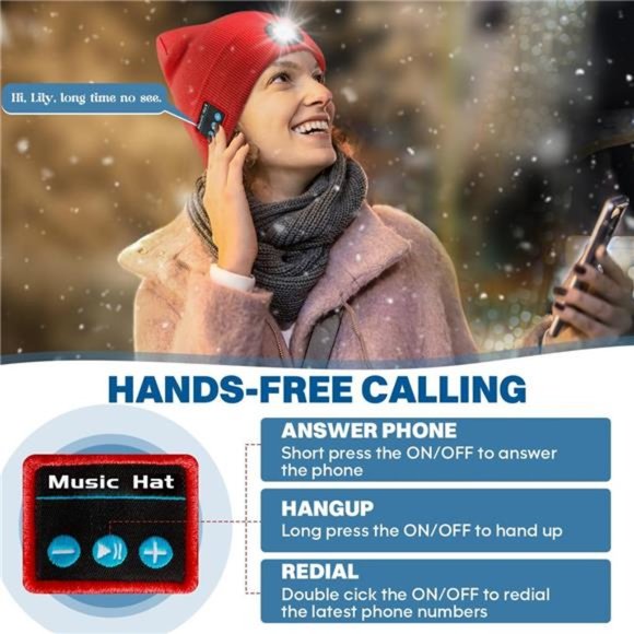 Bluetooth Beanie Hat with Light,Headlamp Cap with Headphones & Built-in Speaker - Picture 4 of 6